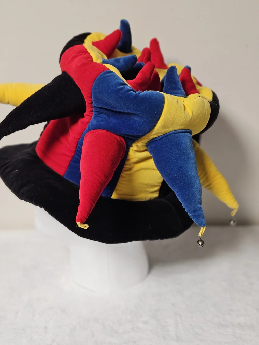 Multicolor Jester Hat for Adult Red Blue Yellow Black Missing 4 Bells